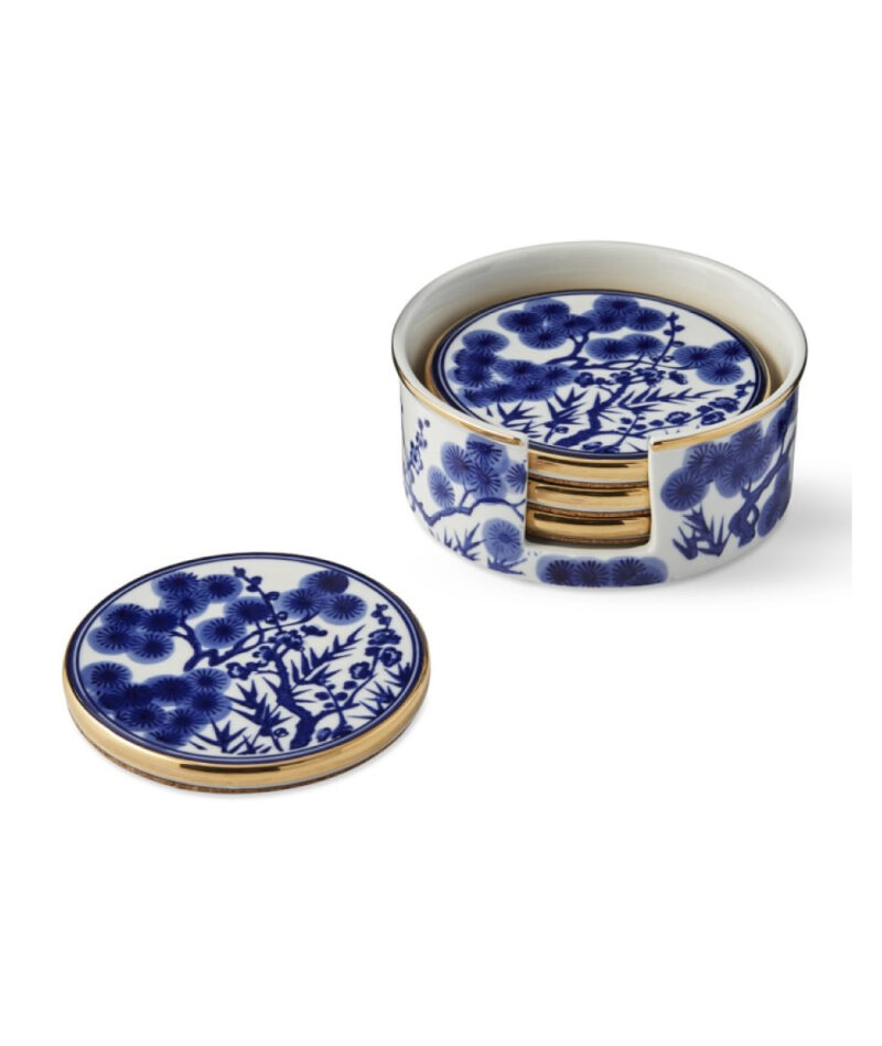 Chinoiserie Ceramic Coasters & Holder